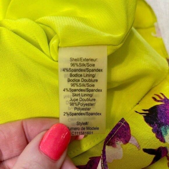 Alice + Olivia Silk Floral Corinne Dress  Chartreuse Yellow Gold Small - Picture 11 of 11